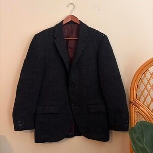 Vintage 1970's 1980's Harris Tweed Black Wool Blazer Sports Jacket